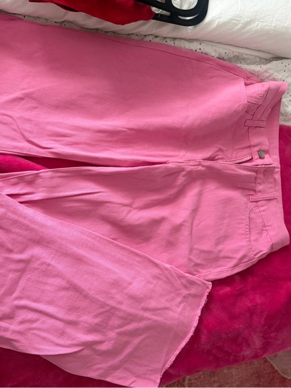 Pink High-Waist Straight Leg Jeans xs